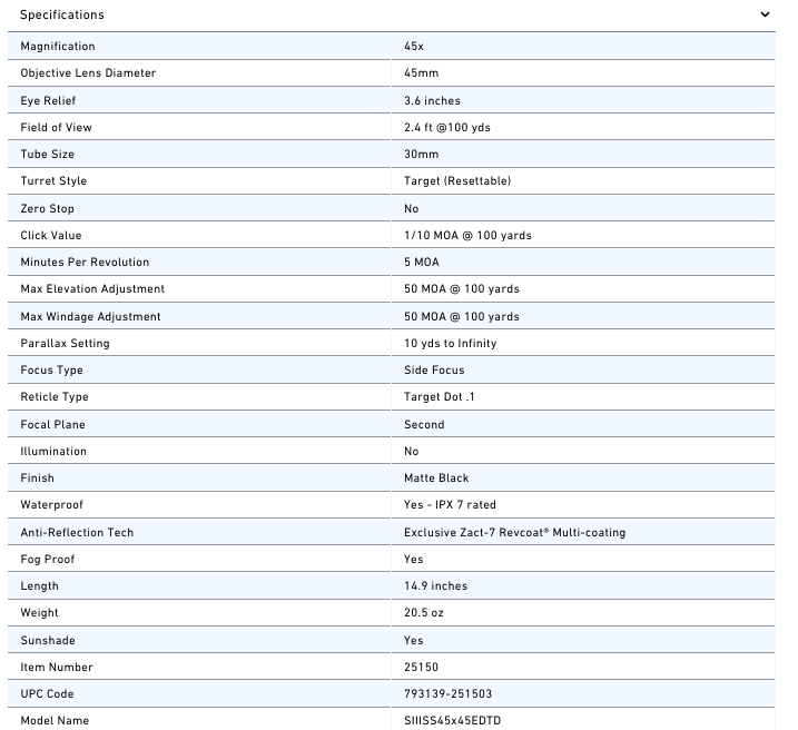 Sightron Competition SIII SS 45X45 ED TD 25150