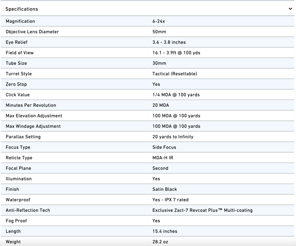 Sightron SIII PLR 6-24x50 MOA-H ZSIR 28002