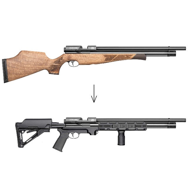Air Arms AR300A Umrüstsatz – vorher und nachher (von Walnuss zu Tactical)