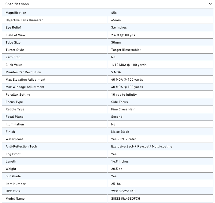 Sightron SIII Competition SS 45x45 ED FCH 25184