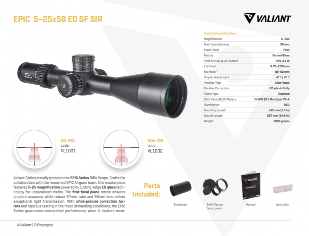 Valiant EPIC 5-25x56 ED SF SIR VL1001