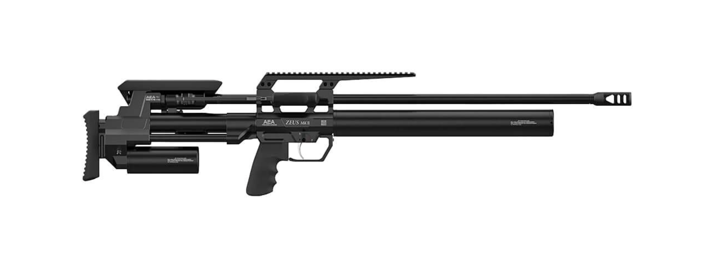 AEA Airguns Zeus MK2 PCP luchtbuks kaliber .58 — 30 inch looplengte, zijaanzicht