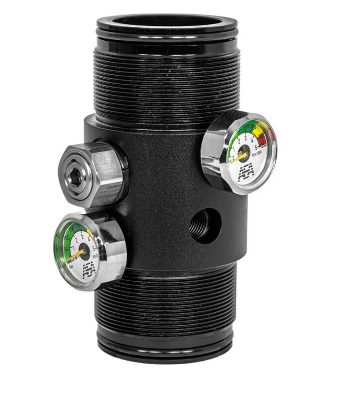 AEA Externally Adjustable Regulator voor PCP luchtdrukgeweer voorkant met twee manometers