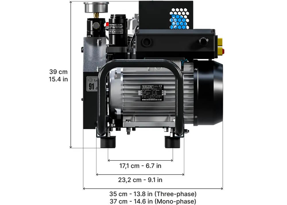 Airvalt Icon 100 LSE compressor afmetingen diepte