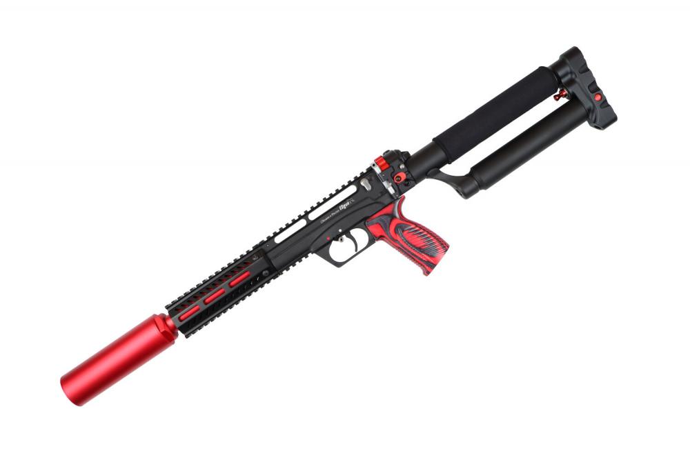 Edgun Leshiy2 Lang EAR Tishina RED – Detailansicht von Griff und Schalldämpfer